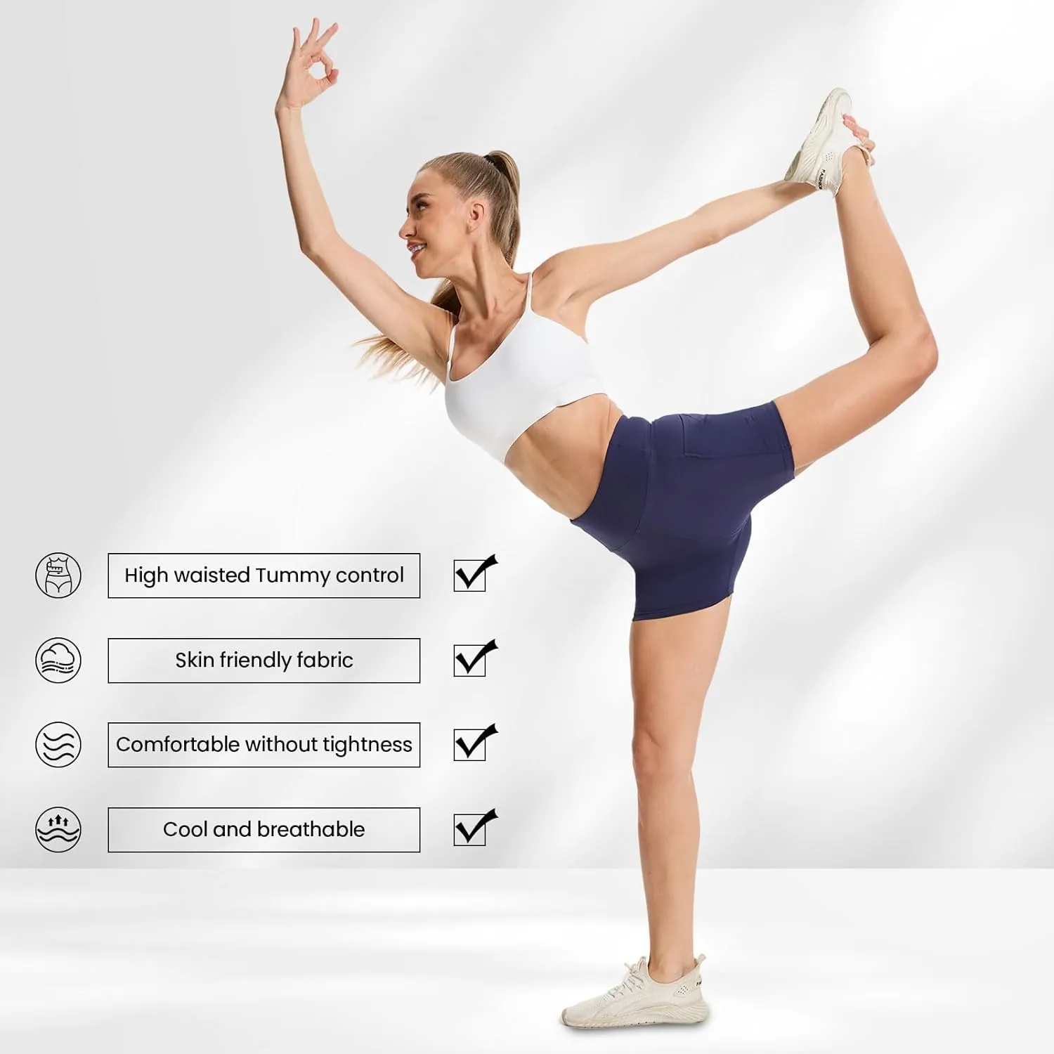 Women's High Waist Workout Shorts Breathable Dolphin Split Elastic Lounge Yoga Shorts with Pockets