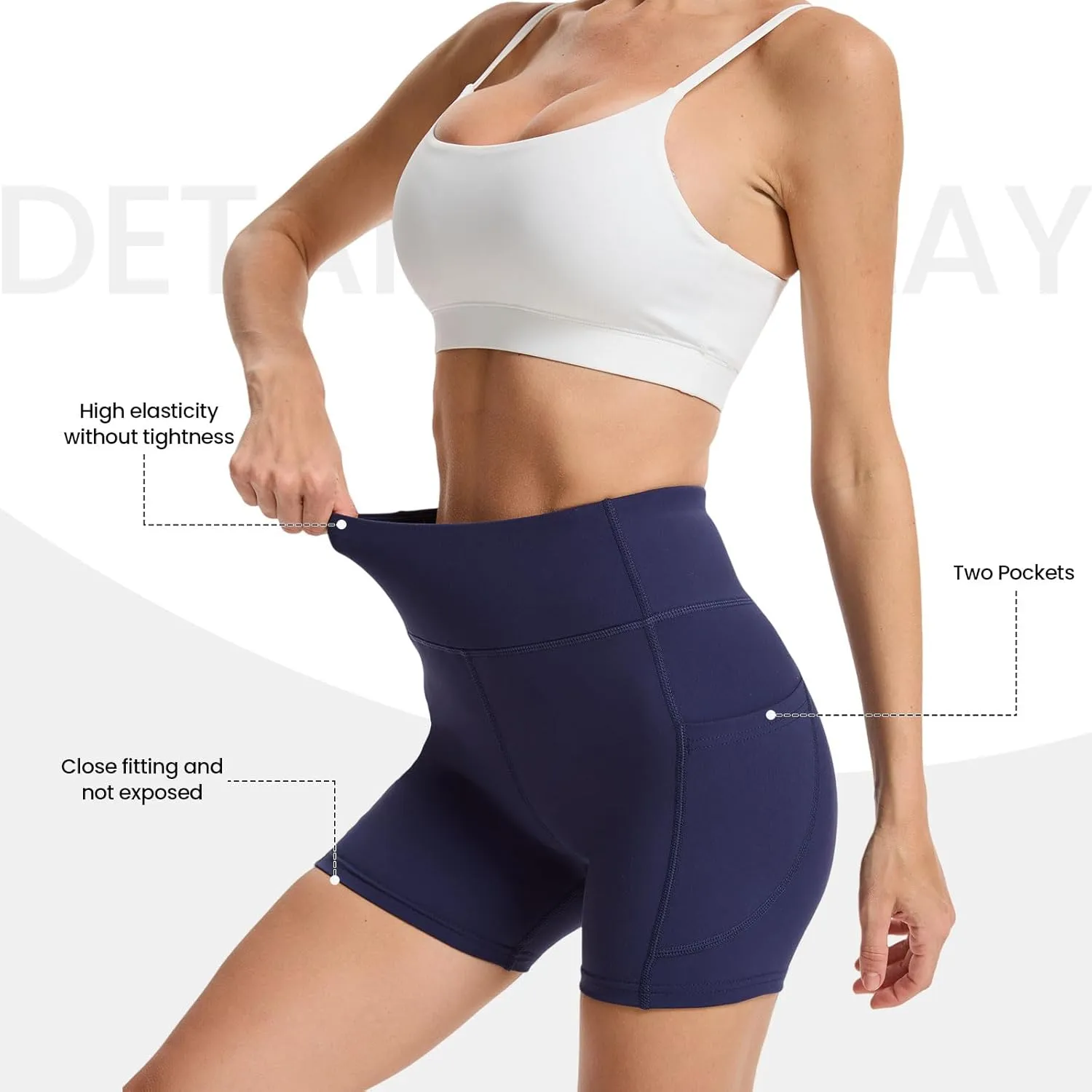 Women's High Waist Workout Shorts Breathable Dolphin Split Elastic Lounge Yoga Shorts with Pockets