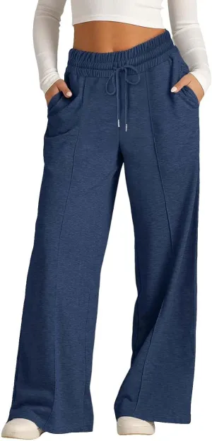 Womens High Waisted Wide Leg Lounge Sweat Pants Baggy Loose Athletic Joggers Pants Drawstring Comfy Flare Sweatpants