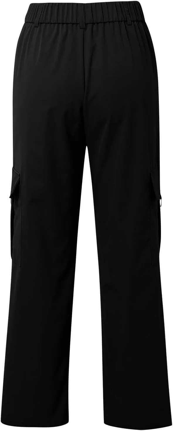 Womens Hiking Wide Leg Cargo Pants Lightweight Quick Dry Outdoor High Waisted Buttons Workout Pants with Pockets