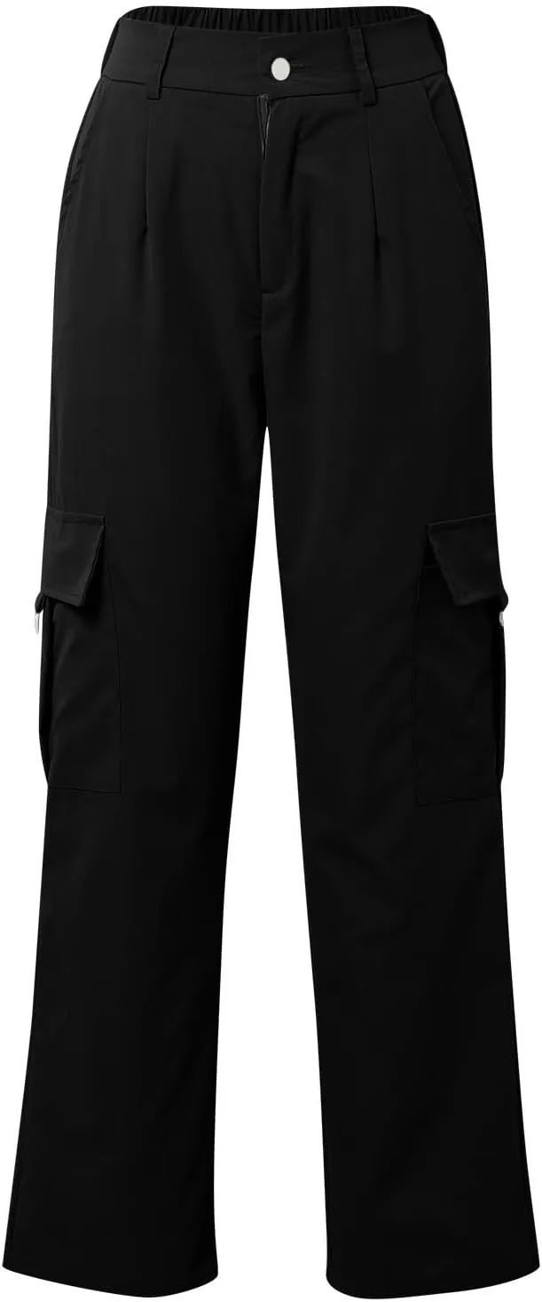 Womens Hiking Wide Leg Cargo Pants Lightweight Quick Dry Outdoor High Waisted Buttons Workout Pants with Pockets
