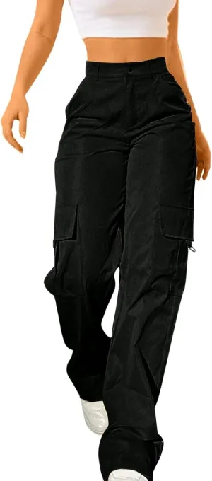 Womens Hiking Wide Leg Cargo Pants Lightweight Quick Dry Outdoor High Waisted Buttons Workout Pants with Pockets