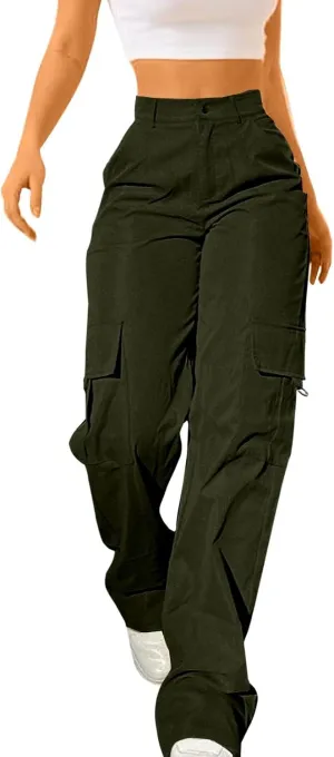 Womens Hiking Wide Leg Cargo Pants Lightweight Quick Dry Outdoor High Waisted Buttons Workout Pants with Pockets