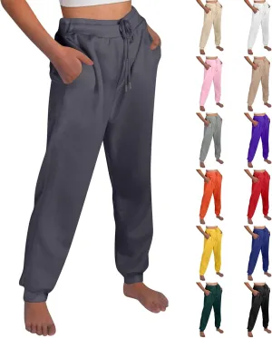 Womens Joggers with Pockets High Waisted Baggy Fleece Sweatpants Casual Drawstring Athletic Workout Jogging Pants