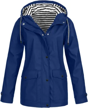 Women's Long Hooded Rain Jacket Waterproof Lightweight Raincoat Adjustable Windbreaker Active Outdoor Hooded Rain Coats