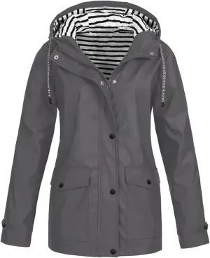 Women's Long Hooded Rain Jacket Waterproof Lightweight Raincoat Adjustable Windbreaker Active Outdoor Hooded Rain Coats