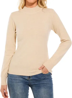 Women's Mock Neck Sweater Long Sleeve Knit Pullover Tops Casual Sweaters