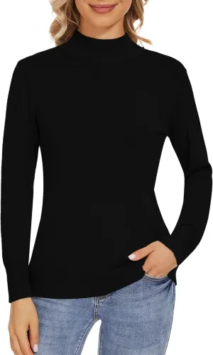 Women's Mock Neck Sweater Long Sleeve Knit Pullover Tops Casual Sweaters