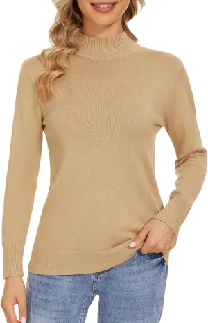 Women's Mock Neck Sweater Long Sleeve Knit Pullover Tops Casual Sweaters