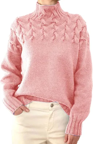 Womens Oversized Turtleneck Pullover Sweater Color Block Sweater Tops Fall 2024 Chunky Cable Knit Pullover Sweaters