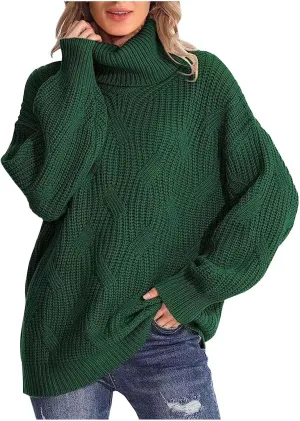 Womens Oversized Turtleneck Sweater Chunky Long Sleeve Ribbed Knit Pullover Jumper Top Fall Winter Warm Outwear