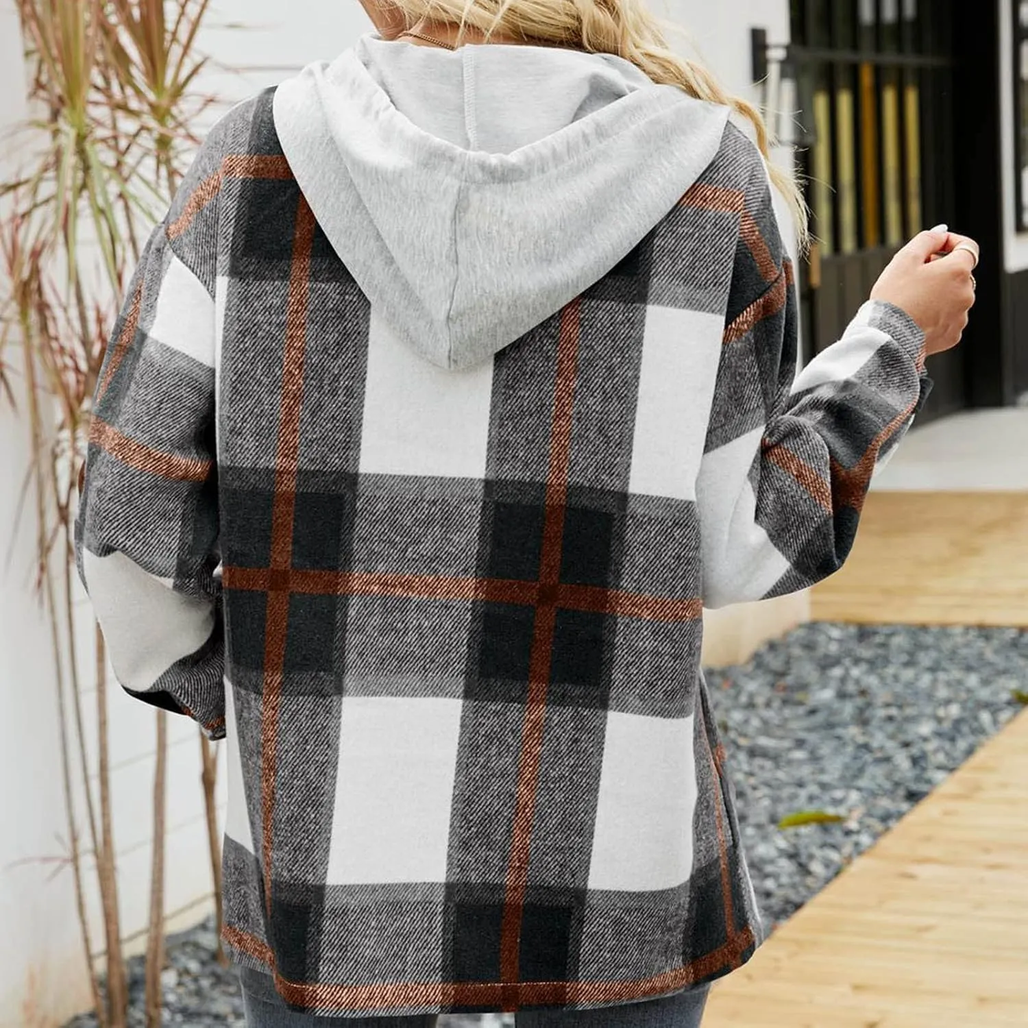 Women's Plaid Flannel Jackets Button Down Tartan Coats Casual Wool Blend Coats Plaid Shackets Brushed Flannel Jackets