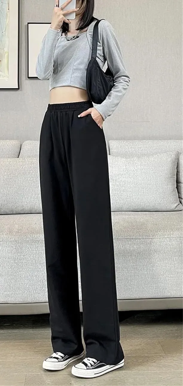 Women's Straight Loose Wide Leg Pants High Waist Casual Sweatpants Trousers