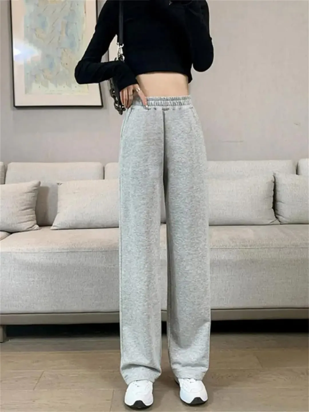 Women's Straight Loose Wide Leg Pants High Waist Casual Sweatpants Trousers