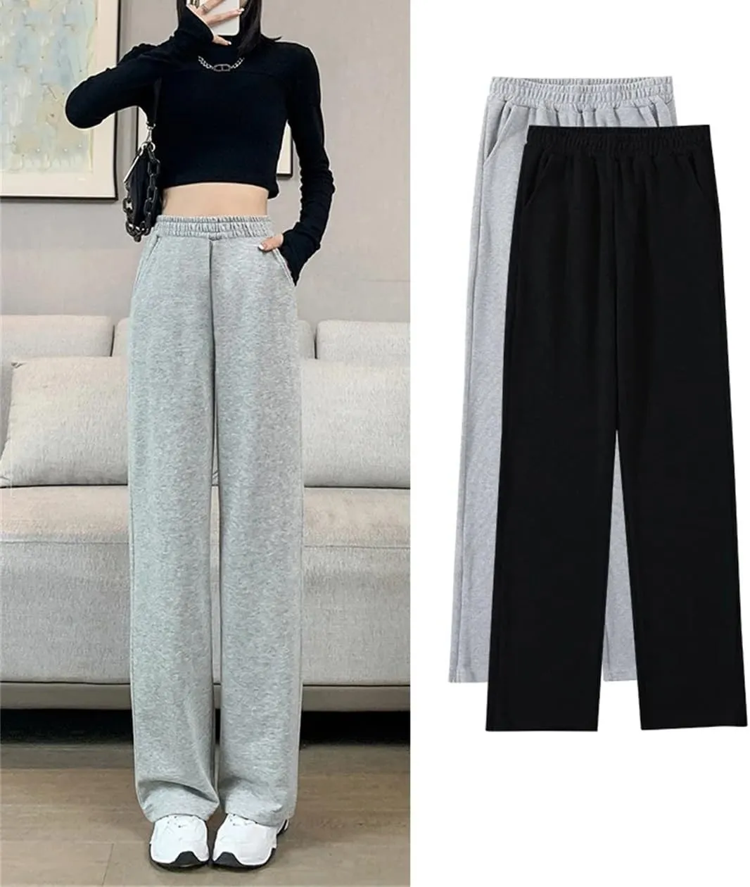 Women's Straight Loose Wide Leg Pants High Waist Casual Sweatpants Trousers