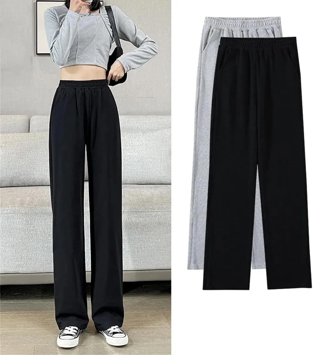 Women's Straight Loose Wide Leg Pants High Waist Casual Sweatpants Trousers