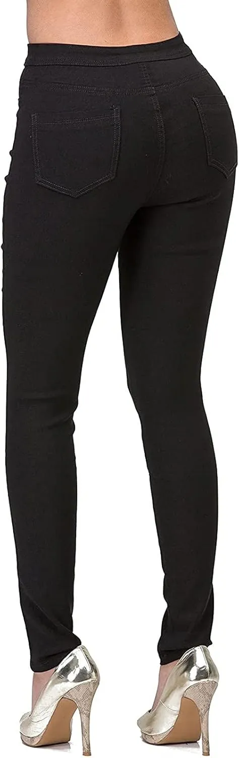 Womens Stretch Jeggings with Pockets Ripped High Waisted Classic Butt Lifting Yoga Leggings Fitted Denim Ankle Jeans