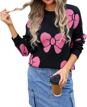 Women's Striped Sweater 2024 Long Sleeve Fall Round Neck Pullover Knit Tops Cute Casual Oversized Casual Y2K Clothes