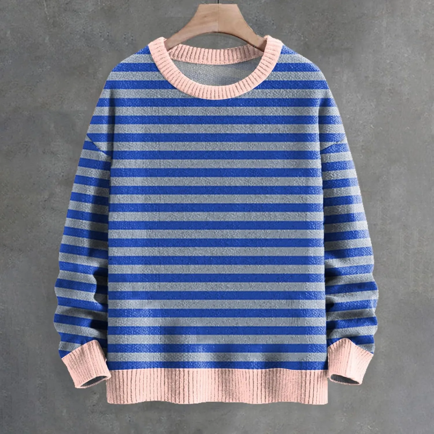 Womens Striped Sweaters Long Sleeve Crewneck Color Block Fall Pullover Lightweight Knit Loose Knited Oversized Tops