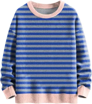 Womens Striped Sweaters Long Sleeve Crewneck Color Block Fall Pullover Lightweight Knit Loose Knited Oversized Tops