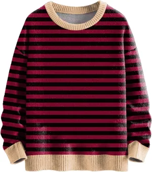 Womens Striped Sweaters Long Sleeve Crewneck Color Block Fall Pullover Lightweight Knit Loose Knited Oversized Tops