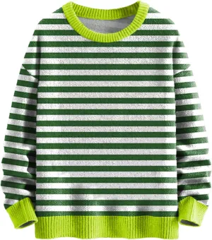 Womens Striped Sweaters Long Sleeve Crewneck Color Block Fall Pullover Lightweight Knit Loose Knited Oversized Tops
