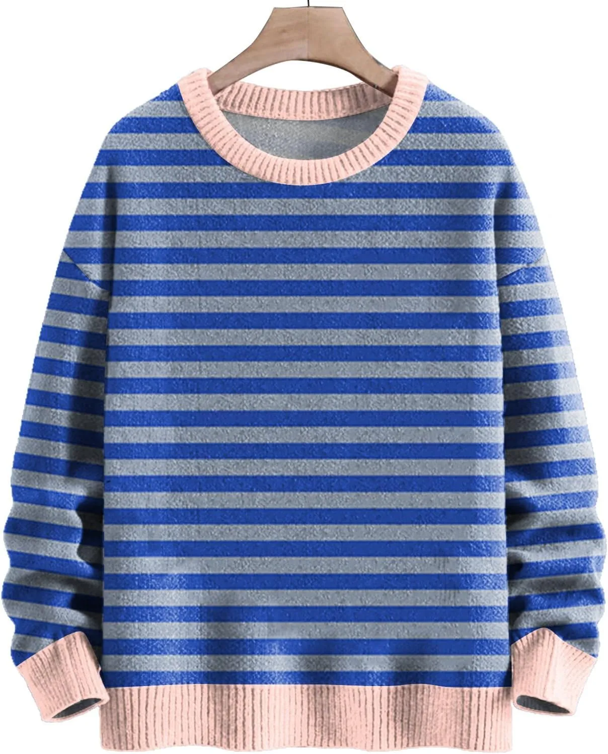 Womens Striped Sweaters Long Sleeve Crewneck Color Block Fall Pullover Lightweight Knit Loose Knited Oversized Tops