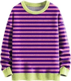 Womens Striped Sweaters Long Sleeve Crewneck Color Block Fall Pullover Lightweight Knit Loose Knited Oversized Tops
