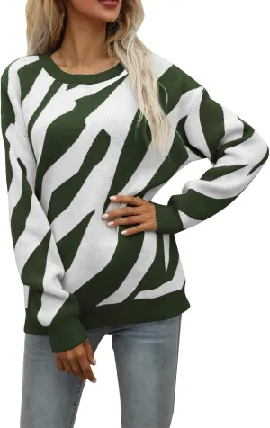 Womens Sweater Top Fall 2024 Oversized Knit Long Sleeve Crochet Pullover Color Block Striped Blouse Tops Boho Clothes