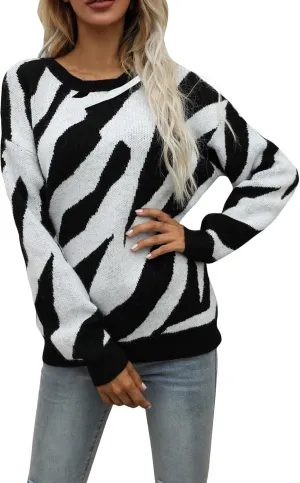 Womens Sweater Top Fall 2024 Oversized Knit Long Sleeve Crochet Pullover Color Block Striped Blouse Tops Boho Clothes