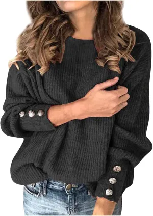 Women's Sweaters 2024 Fall Winter Leisure Comfy Solid Color Oversized Turtleneck Pullover Sweater with Buttons