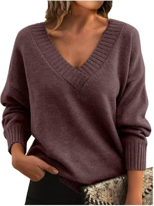Womens Sweaters Trendy Fashion 2024 Long Sleeve Shirts Dressy Casual V Neck Pullover Tunic Tops Plus Size