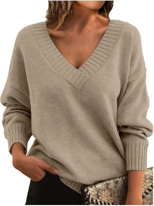 Womens Sweaters Trendy Fashion 2024 Long Sleeve Shirts Dressy Casual V Neck Pullover Tunic Tops Plus Size