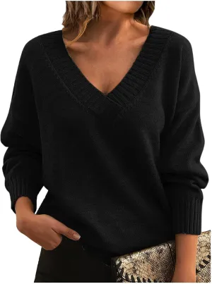 Womens Sweaters Trendy Fashion 2024 Long Sleeve Shirts Dressy Casual V Neck Pullover Tunic Tops Plus Size