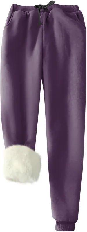 Womens Sweatpants Warm Fleece Lined Joggers Drawstring High Waisted Athletic Pants Comfy Lounge Pants with Pockets