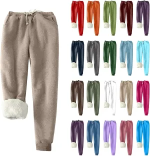 Womens Sweatpants Warm Fleece Lined Joggers Drawstring High Waisted Athletic Pants Comfy Lounge Pants with Pockets