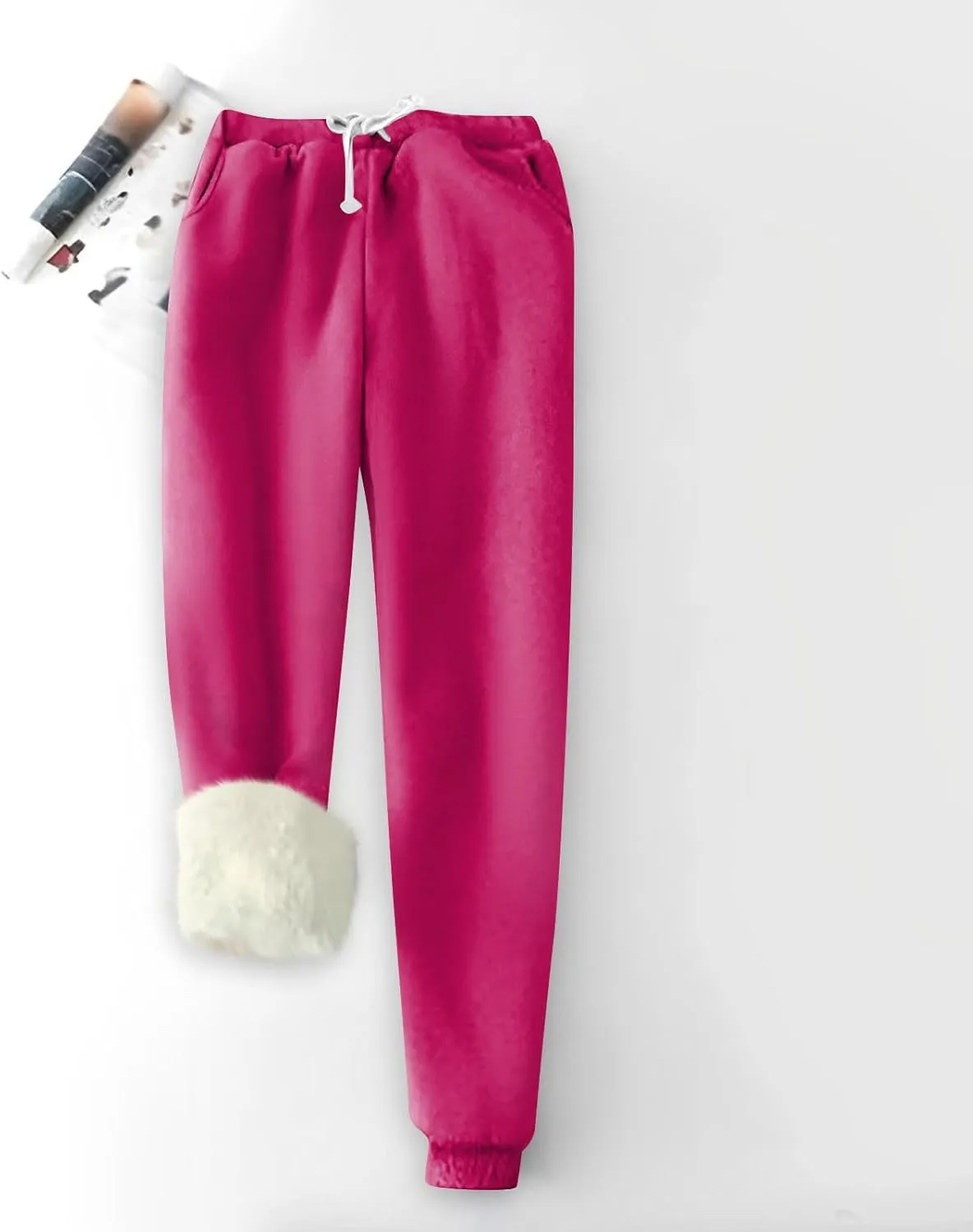 Womens Sweatpants Warm Fleece Lined Joggers Drawstring High Waisted Athletic Pants Comfy Lounge Pants with Pockets