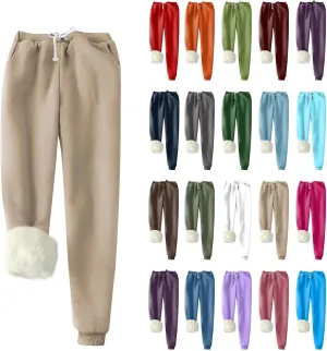 Womens Sweatpants Warm Fleece Lined Joggers Drawstring High Waisted Athletic Pants Comfy Lounge Pants with Pockets