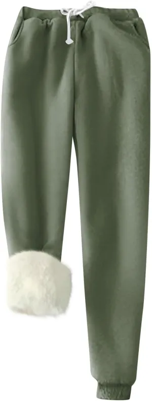 Womens Sweatpants Warm Fleece Lined Joggers Drawstring High Waisted Athletic Pants Comfy Lounge Pants with Pockets