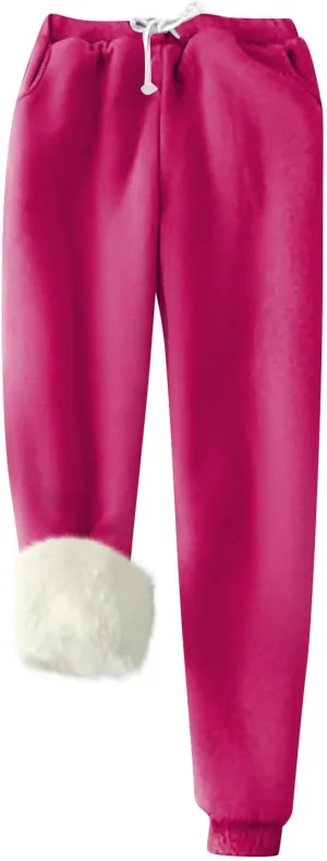 Womens Sweatpants Warm Fleece Lined Joggers Drawstring High Waisted Athletic Pants Comfy Lounge Pants with Pockets