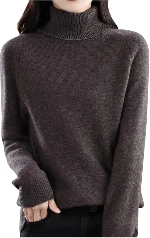 Womens Turtleneck Knit Sweater Ladies Loose Large Size Thick Knitted Sweater Bottom Shirt Womens Sweater White
