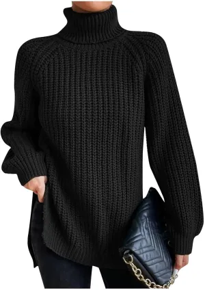 Womens Turtleneck Sweater Cable Knit Ribbed Chunky Long Sleeve Pullover Ribbed Sweaters Oversized Cute Sweaters