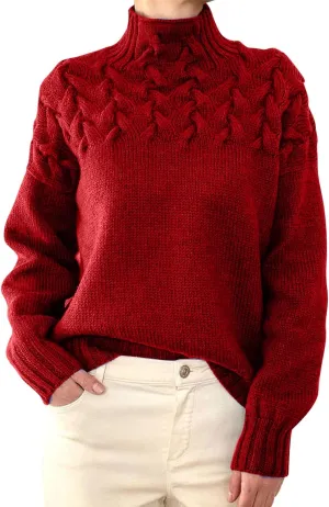 Womens Turtleneck Sweaters Casual Solid Cozy Slouhy Loose Long Sleeve Chunky Cable Knit Warm Cute Sweaters Pullover