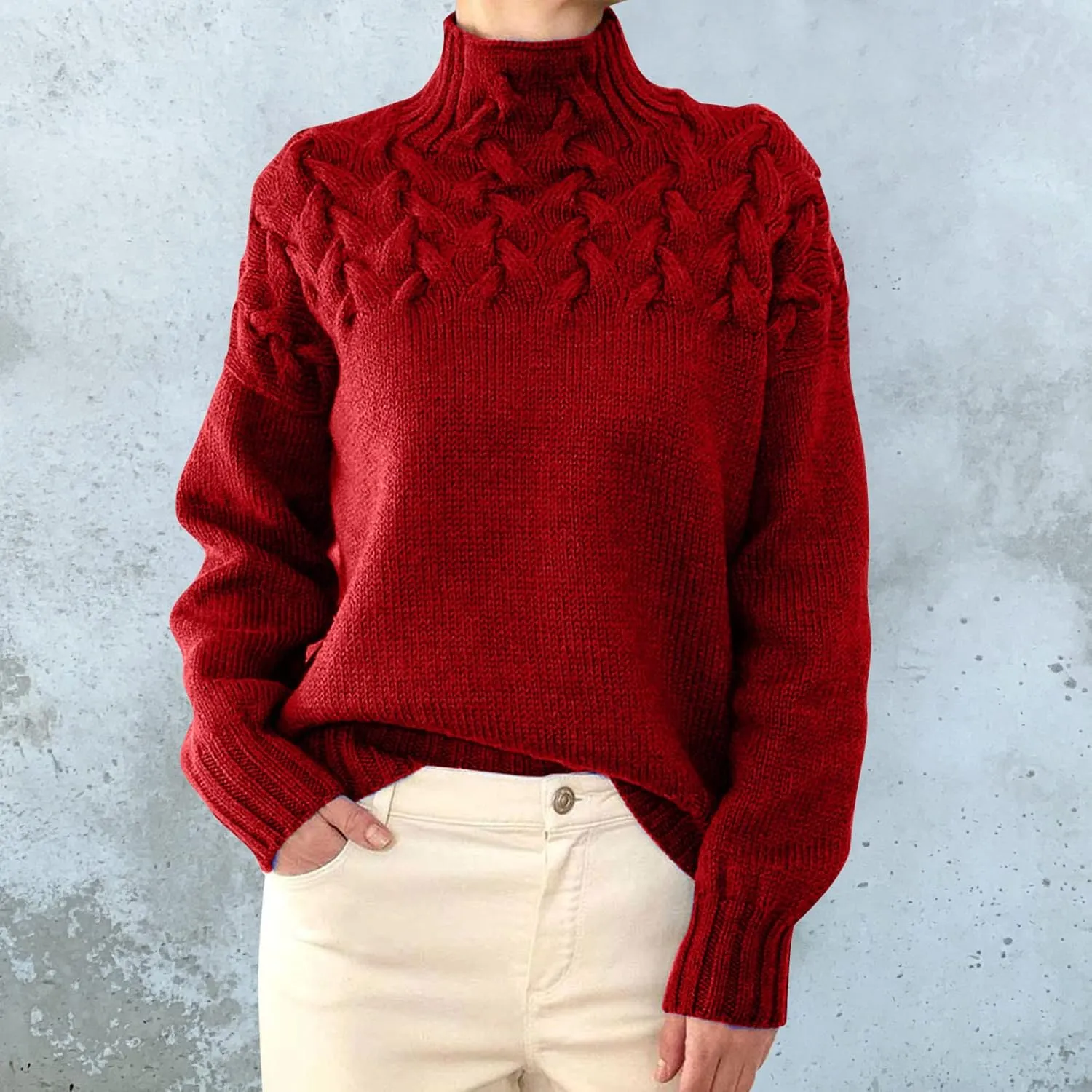 Womens Turtleneck Sweaters Casual Solid Cozy Slouhy Loose Long Sleeve Chunky Cable Knit Warm Cute Sweaters Pullover
