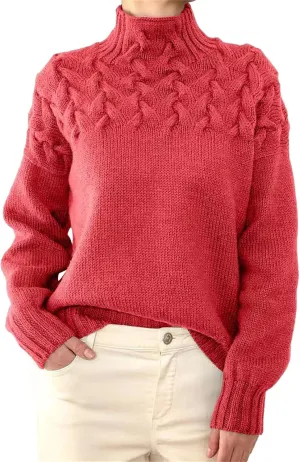 Women's Turtleneck Sweaters Slouchy Knit Chunky Sweater Fall Winter Warm Fashion Cable Weaving Long Sleeve Pullover