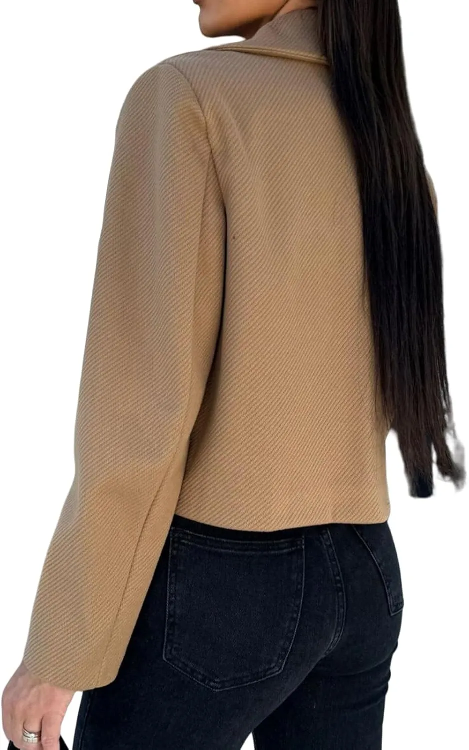 Womens Winter Blazer Wool Blend Cropped Blazers Notched Lapel Collar Thicken Warm Pea Coat Casual Business Jacket Tops