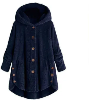 Womens Winter Hooded Coat Fleece Jackets Casual Button Down Oversized Length Cardigan 2024 Winter Solid Color Tops