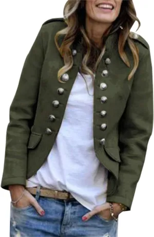 Womens Wool Blend Double Breasted Cropped Blazer Jacket Fall Winter Long Sleeve Stand Up Collar Open Front Blazers