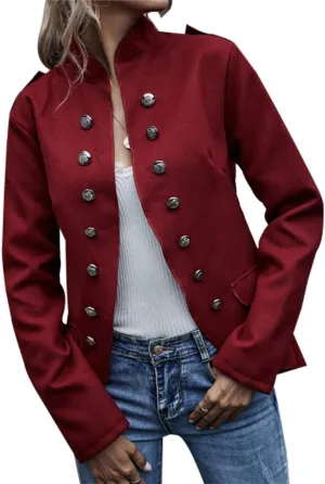 Womens Wool Blend Double Breasted Cropped Blazer Jacket Fall Winter Long Sleeve Stand Up Collar Open Front Blazers