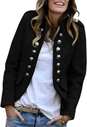 Womens Wool Blend Double Breasted Cropped Blazer Jacket Fall Winter Long Sleeve Stand Up Collar Open Front Blazers